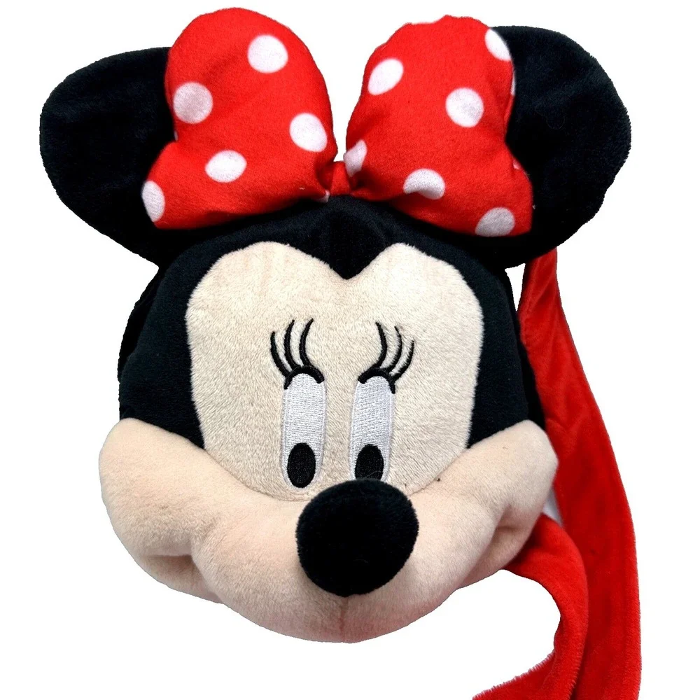 Disney Minnie Mouse Plush Backpack Bag Red‎ Polka Dot Bow Ears Zipper Pouch